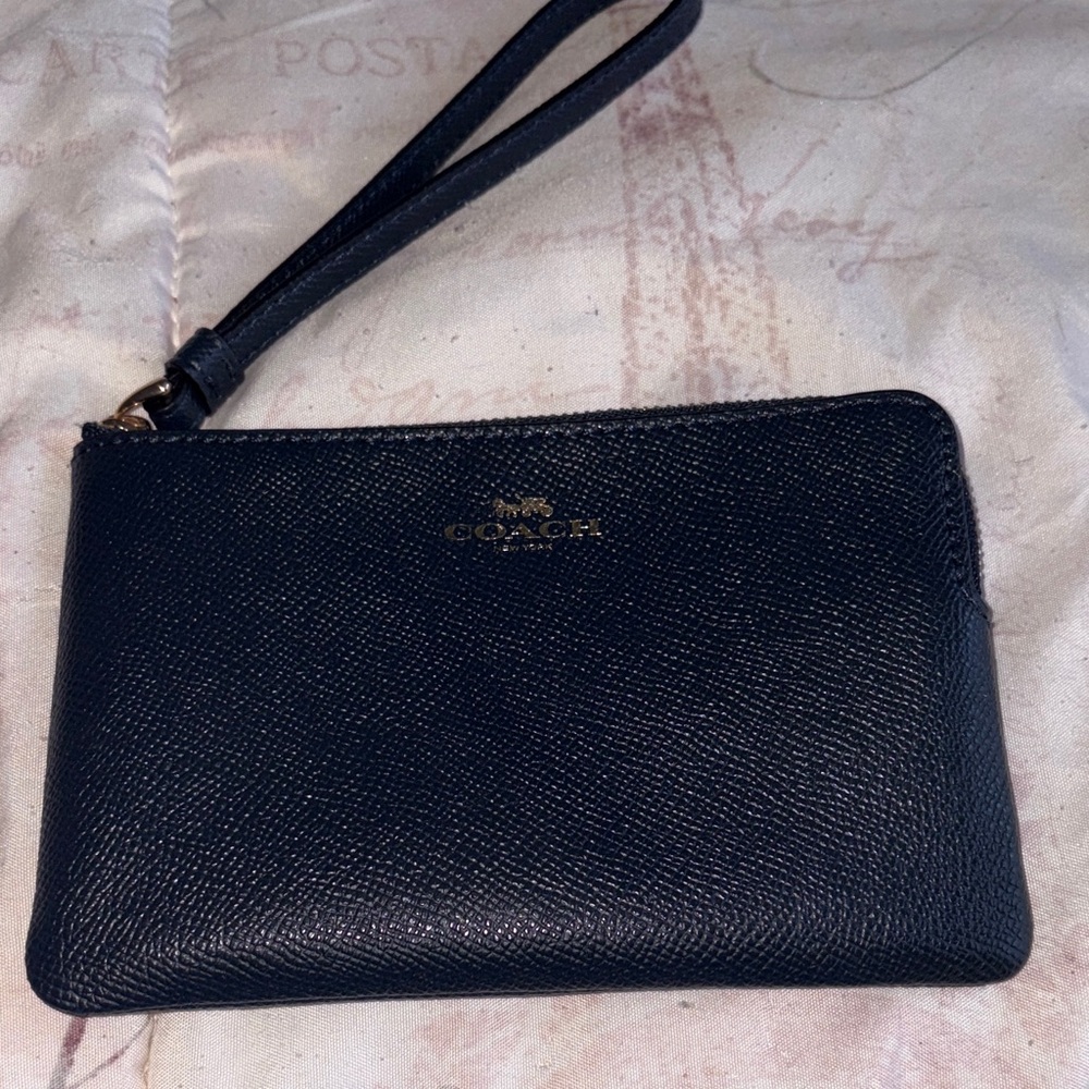 Coach Black Leather Wristlet with Gold Accents